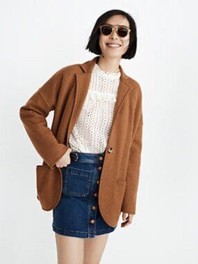Madewell Saville Sweater Blazer Size XS Heather Pecan Camel Brown Boiled Wool